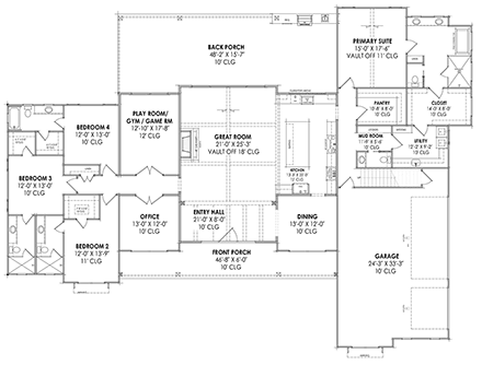 Country, Farmhouse, Modern House Plan 84105 with 4 Beds, 5 Baths, 3 Car Garage First Level Plan