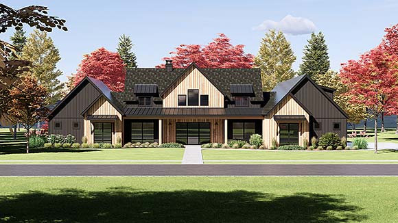Country, Farmhouse, Modern House Plan 84105 with 4 Beds, 5 Baths, 3 Car Garage Elevation