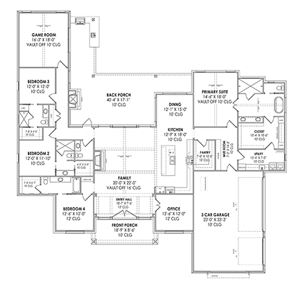 Contemporary, Ranch House Plan 84106 with 4 Beds, 5 Baths, 3 Car Garage First Level Plan