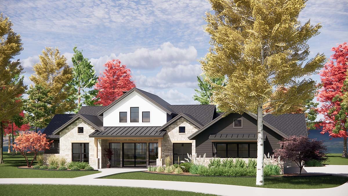Contemporary, Ranch Plan with 3564 Sq. Ft., 4 Bedrooms, 5 Bathrooms, 3 Car Garage Picture 2