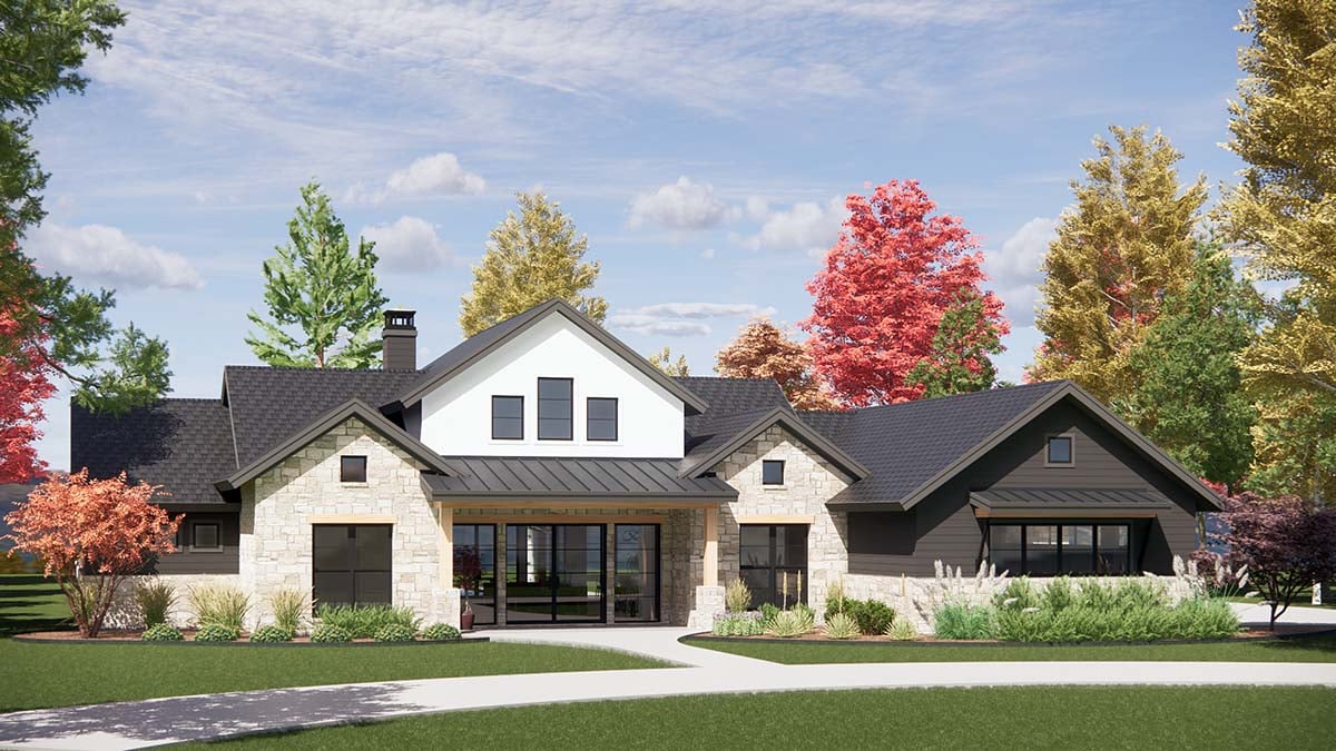 Contemporary, Ranch Plan with 3564 Sq. Ft., 4 Bedrooms, 5 Bathrooms, 3 Car Garage Picture 3