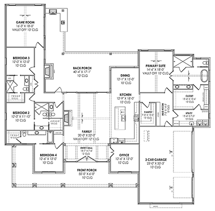 Farmhouse, Modern House Plan 84107 with 4 Beds, 5 Baths, 3 Car Garage First Level Plan