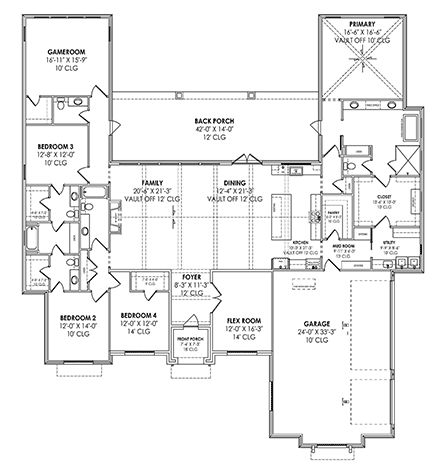 Florida, Modern House Plan 84108 with 5 Beds, 4 Baths, 3 Car Garage First Level Plan