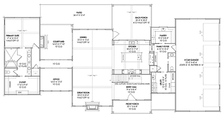 Farmhouse, Modern House Plan 84110 with 4 Beds, 5 Baths, 4 Car Garage First Level Plan