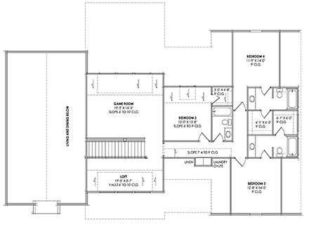 Farmhouse, Modern House Plan 84110 with 4 Beds, 5 Baths, 4 Car Garage Second Level Plan