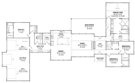 Contemporary, Farmhouse, Ranch House Plan 84111 with 4 Beds, 4 Baths, 3 Car Garage First Level Plan