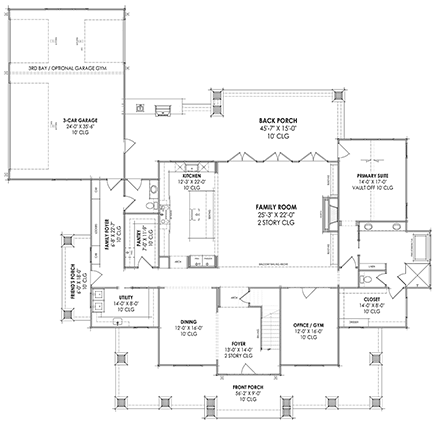 Craftsman House Plan 84112 with 4 Beds, 5 Baths, 3 Car Garage First Level Plan