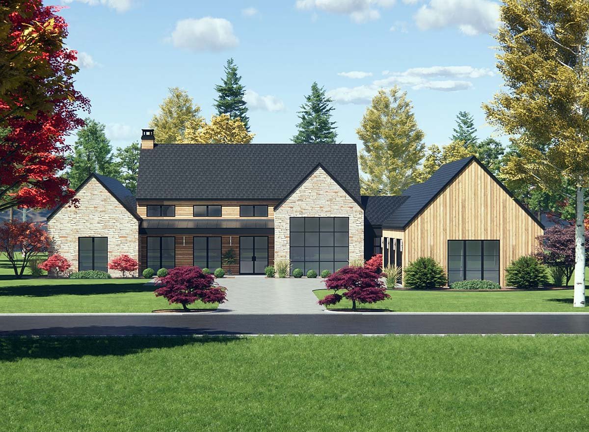 Contemporary, Farmhouse, Ranch Plan with 3226 Sq. Ft., 4 Bedrooms, 4 Bathrooms, 3 Car Garage Elevation