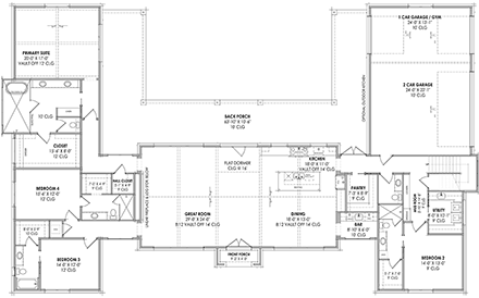 Contemporary, Ranch House Plan 84114 with 4 Beds, 5 Baths, 3 Car Garage First Level Plan