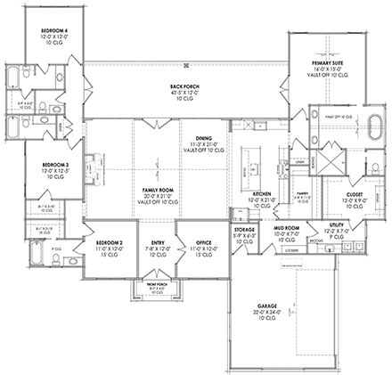 Contemporary, Traditional House Plan 84115 with 4 Beds, 5 Baths, 2 Car Garage First Level Plan