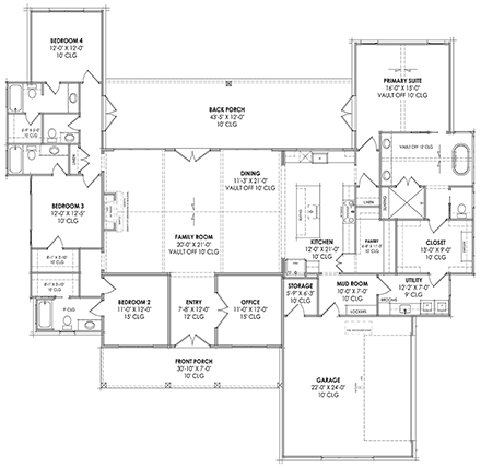 Contemporary, Ranch House Plan 84116 with 4 Beds, 5 Baths First Level Plan