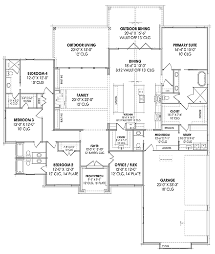 French Country, Ranch House Plan 84117 with 4 Beds, 5 Baths, 3 Car Garage First Level Plan