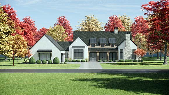 Contemporary, French Country, Ranch House Plan 84122 with 4 Beds, 5 Baths, 3 Car Garage Elevation