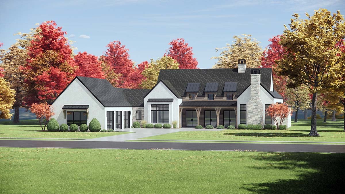 Contemporary, French Country, Ranch Plan with 3872 Sq. Ft., 4 Bedrooms, 5 Bathrooms, 3 Car Garage Picture 2