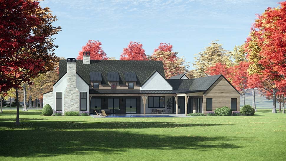 Contemporary, French Country, Ranch Plan with 3872 Sq. Ft., 4 Bedrooms, 5 Bathrooms, 3 Car Garage Picture 3