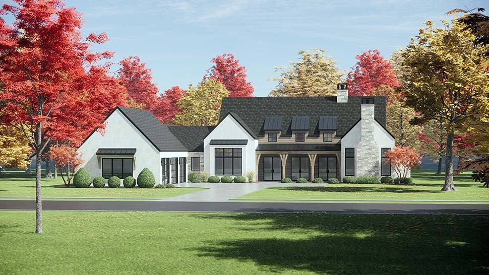 Contemporary, French Country, Ranch Plan with 3872 Sq. Ft., 4 Bedrooms, 5 Bathrooms, 3 Car Garage Picture 4