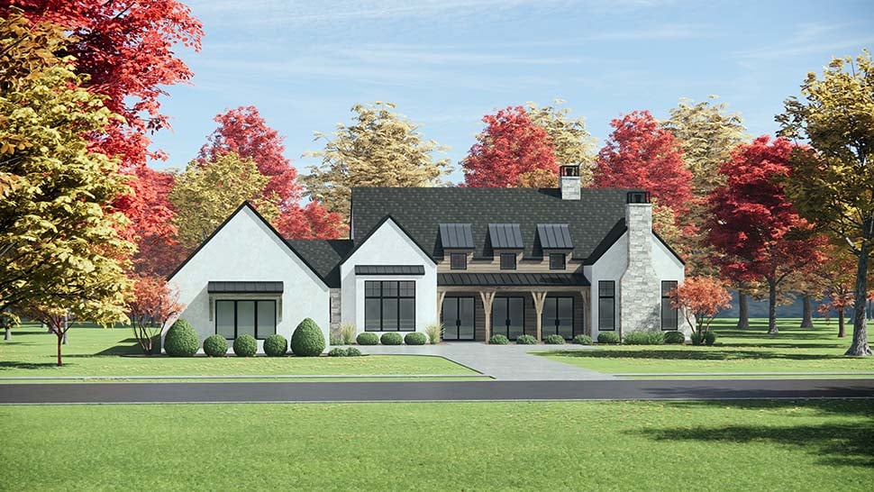 Contemporary, French Country, Ranch Plan with 3872 Sq. Ft., 4 Bedrooms, 5 Bathrooms, 3 Car Garage Picture 5