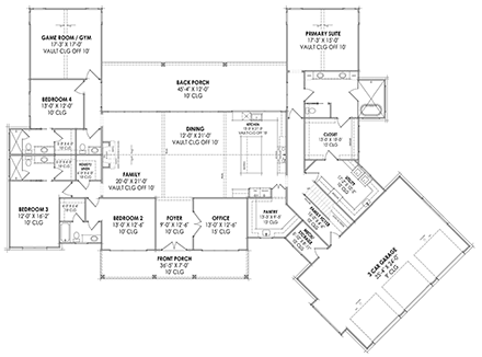 European, Farmhouse House Plan 84124 with 4 Beds, 5 Baths, 3 Car Garage First Level Plan