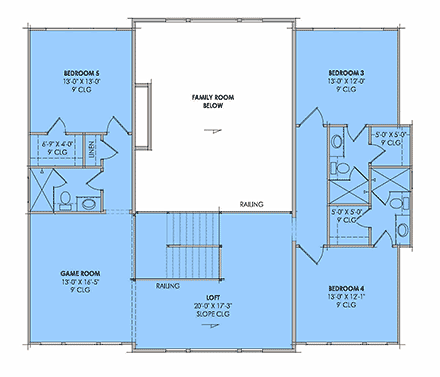 Contemporary, Modern House Plan 84137 with 5 Beds, 6 Baths, 3 Car Garage Second Level Plan