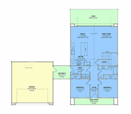 Contemporary, Modern House Plan 84139 with 3 Beds, 2 Baths, 2 Car Garage First Level Plan