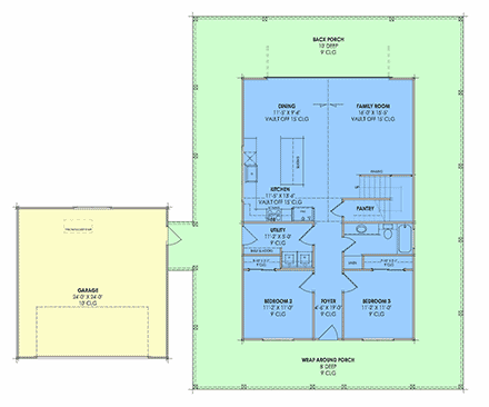 Country, Craftsman, Farmhouse House Plan 84141 with 3 Beds, 2 Baths, 2 Car Garage First Level Plan