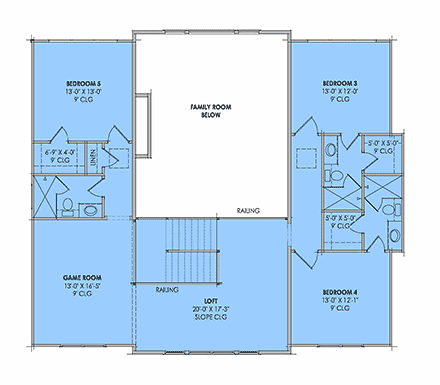 Contemporary, Country, Craftsman, Farmhouse House Plan 84142 with 5 Beds, 6 Baths, 3 Car Garage Second Level Plan