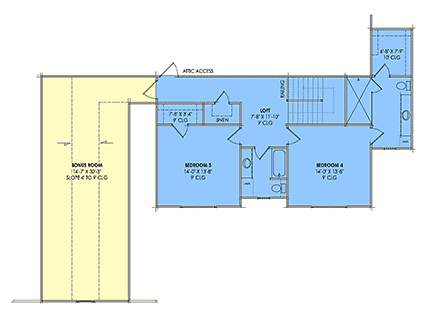 Contemporary, Country, Craftsman, Farmhouse, New American House Plan 84144 with 4 Beds, 5 Baths, 3 Car Garage Second Level Plan