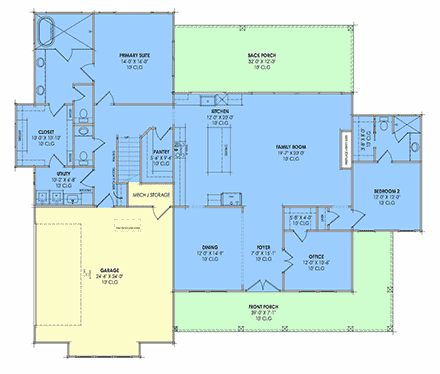 Country, Farmhouse, New American, Traditional House Plan 84148 with 4 Beds, 4 Baths, 2 Car Garage First Level Plan