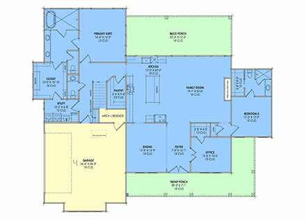 Contemporary, Country, Craftsman, Farmhouse House Plan 84149 with 4 Beds, 4 Baths, 2 Car Garage First Level Plan