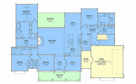 Contemporary, Country, Farmhouse House Plan 84152 with 4 Beds, 3 Baths, 2 Car Garage First Level Plan