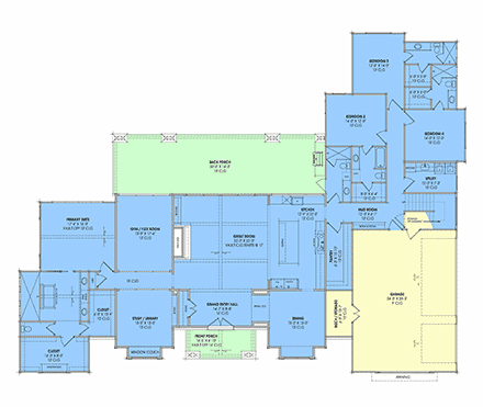 Contemporary, Craftsman, Farmhouse House Plan 84154 with 4 Beds, 5 Baths, 3 Car Garage First Level Plan