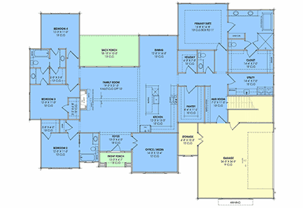 Contemporary, Country, Craftsman, Farmhouse House Plan 84155 with 4 Beds, 4 Baths, 2 Car Garage First Level Plan