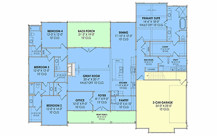 Contemporary, Country, Craftsman, Farmhouse House Plan 84156 with 4 Beds, 4 Baths, 2 Car Garage First Level Plan