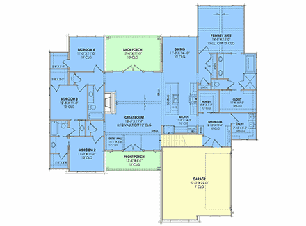 Contemporary, Country, Craftsman, European, Farmhouse House Plan 84158 with 4 Beds, 3 Baths, 2 Car Garage First Level Plan