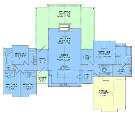 Contemporary, Modern House Plan 84159 with 4 Beds, 3 Baths, 2 Car Garage First Level Plan