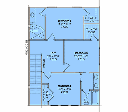 Country, Farmhouse, Traditional House Plan 84160 with 4 Beds, 4 Baths, 2 Car Garage Second Level Plan