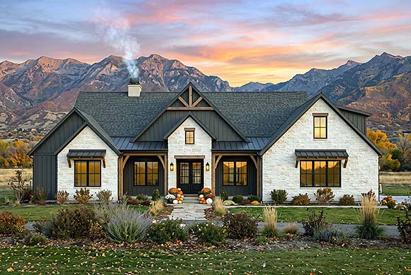 Contemporary, Country, Craftsman, Farmhouse House Plan 84162 with 4 Beds, 4 Baths, 2 Car Garage Elevation