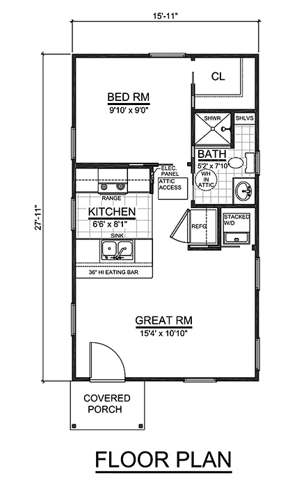 Cabin, Narrow Lot, One-Story, Traditional House Plan 84200 with 1 Beds, 1 Baths First Level Plan