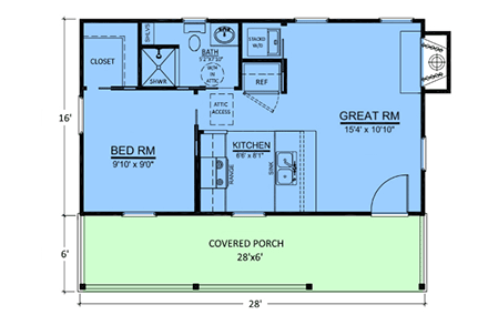 Cabin, Ranch, Traditional House Plan 84201 with 1 Beds, 1 Baths First Level Plan