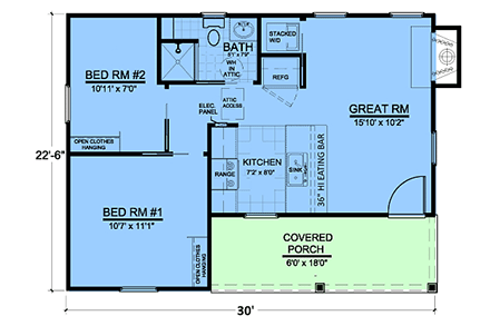 Cabin, Ranch, Traditional House Plan 84202 with 2 Beds, 1 Baths First Level Plan