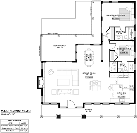 Cottage, Country, Farmhouse, Ranch, Traditional House Plan 84600 with 2 Beds, 2 Baths First Level Plan