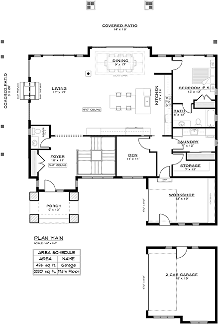 Country, Farmhouse, New American House Plan 84601 with 5 Beds, 6 Baths, 3 Car Garage First Level Plan