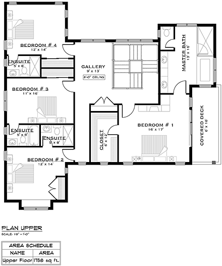 Country, Farmhouse, New American House Plan 84601 with 5 Beds, 6 Baths, 3 Car Garage Second Level Plan