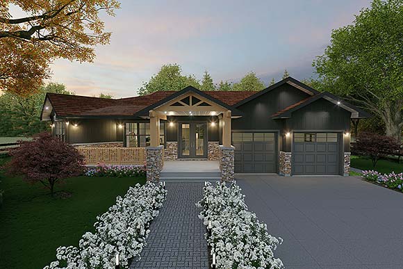 Bungalow, Cottage, Country, Ranch House Plan 84602 with 4 Beds, 4 Baths, 2 Car Garage Elevation