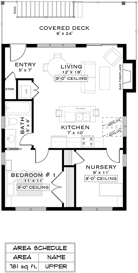Cottage, Country, Craftsman Garage-Living Plan 84605 with 2 Beds, 1 Baths, 2 Car Garage Second Level Plan