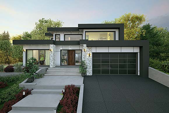 Contemporary, European, Modern House Plan 84606 with 3 Beds, 4 Baths, 2 Car Garage Elevation
