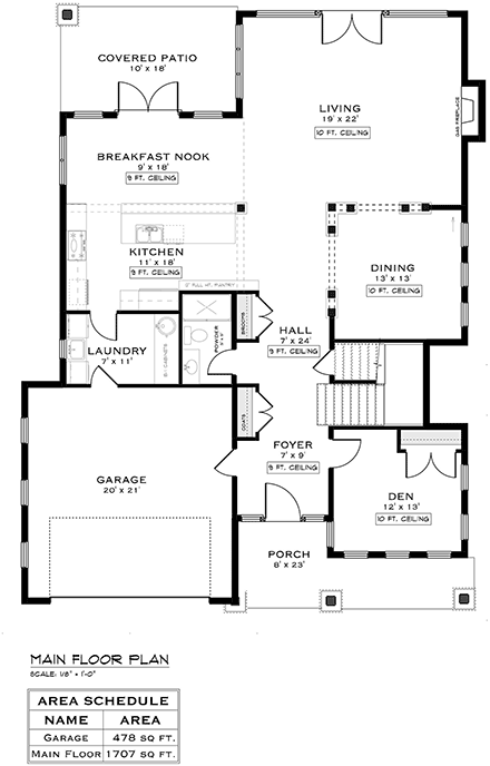 Cottage, Country, Craftsman, Farmhouse House Plan 84609 with 4 Beds, 3 Baths, 2 Car Garage First Level Plan