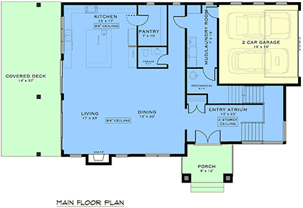 Contemporary, Modern House Plan 84613 with 4 Beds, 4 Baths, 2 Car Garage First Level Plan