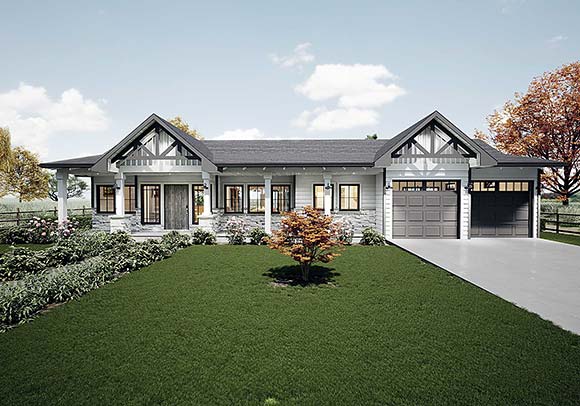Bungalow, Cottage, Craftsman, Ranch, Southwest House Plan 84617 with 2 Beds, 2 Baths, 2 Car Garage Elevation