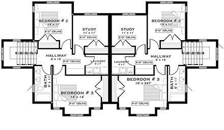 Country, Farmhouse, Prairie Multi-Family Plan 84621 with 6 Beds, 6 Baths, 4 Car Garage Second Level Plan